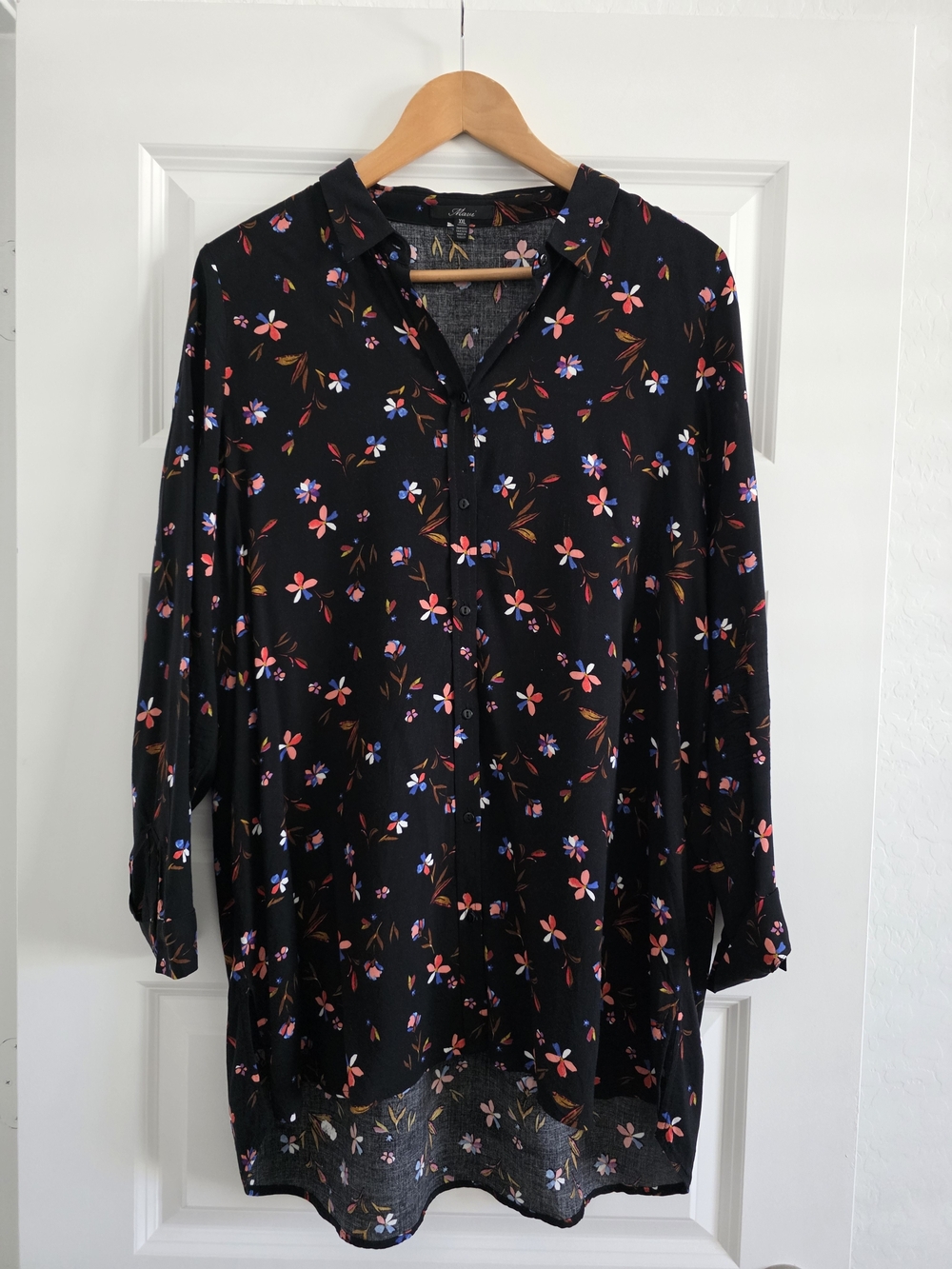 Mavi 100% Viscose Black Tunic with Floral Print. Plus Size XXL. Made In Turkey.
